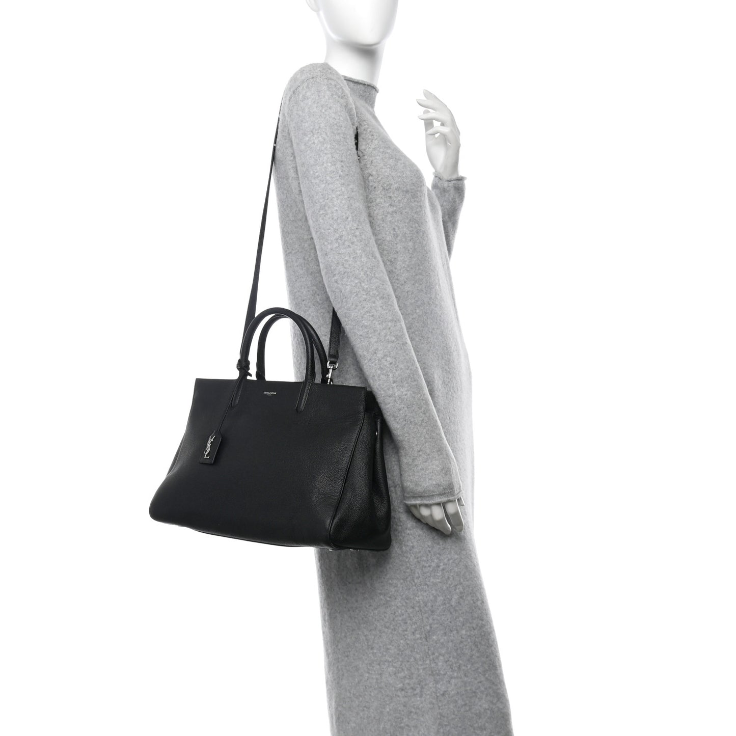 Grained Calfskin Small Cabas Rive Gauche Black