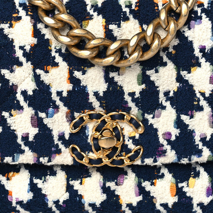 Chanel Tweed Quilted Medium Chanel 19 Flap Ecru Navy Blue Multicolor 8 of 10