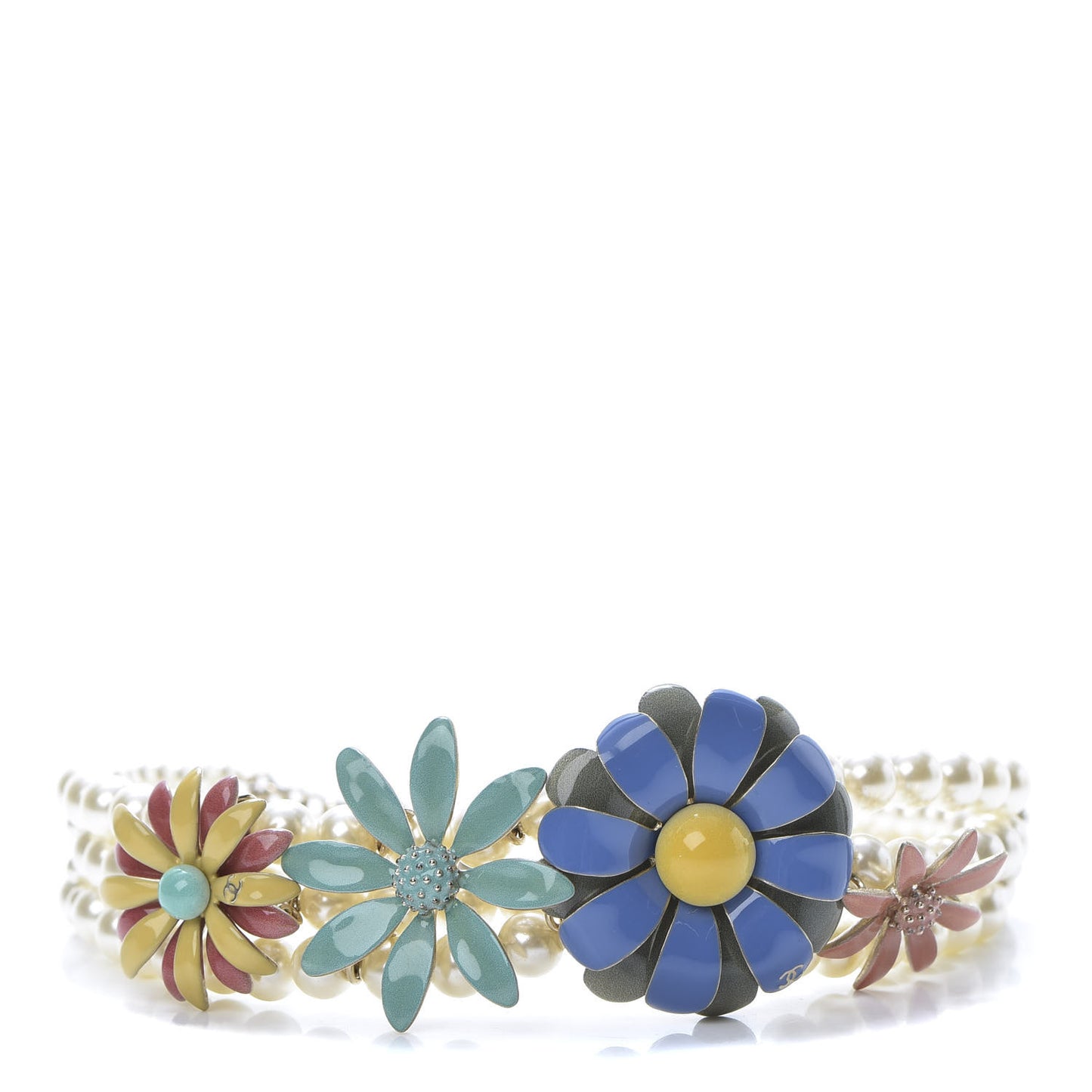 Enamel Pearl CC Flower Choker Necklace Multi