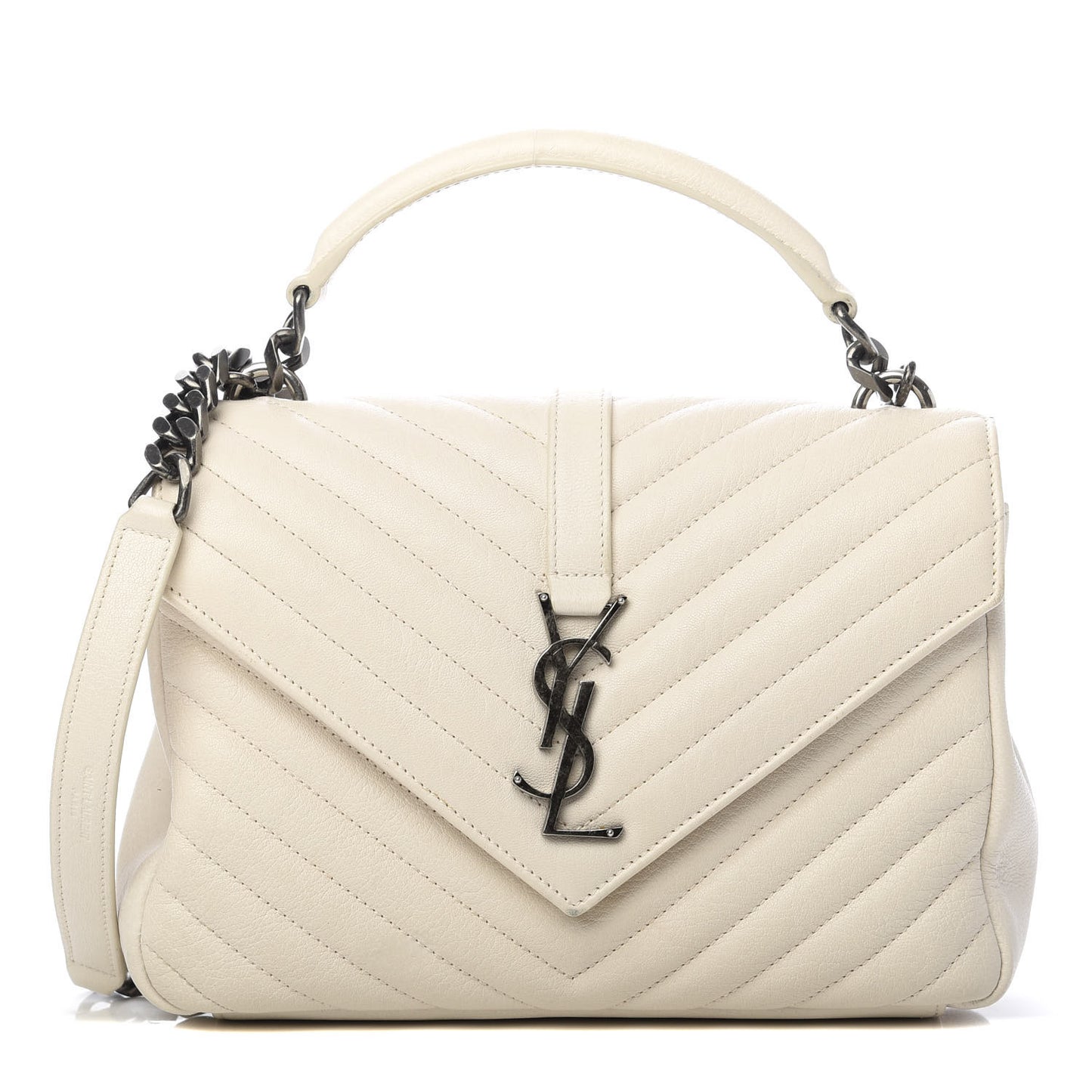 Sheepskin Matelasse Chevron Monogram Medium College Bag Dove White