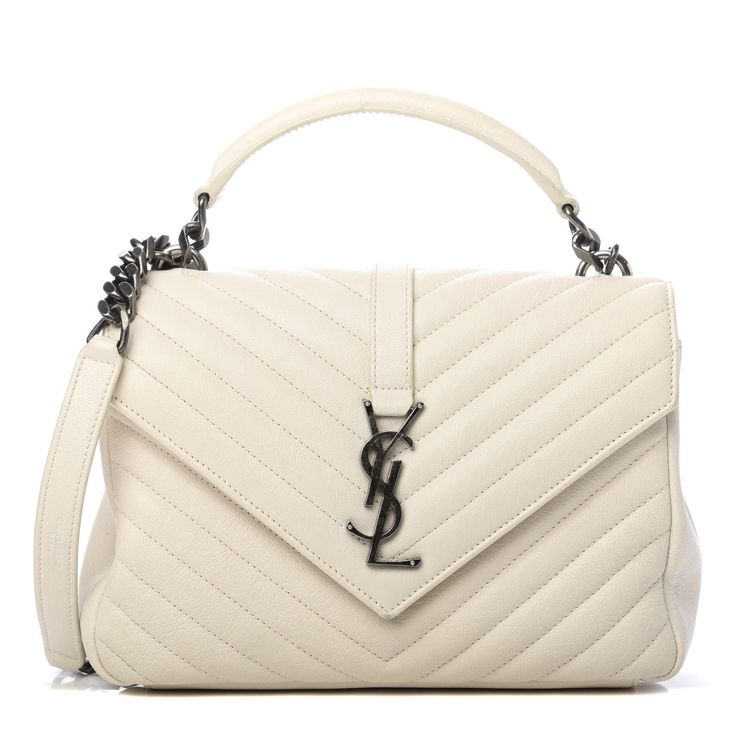 Saint Laurent Sheepskin Matelasse Chevron Monogram Medium College Bag Dove White 1 of 15