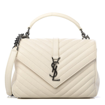 Saint Laurent Sheepskin Matelasse Chevron Monogram Medium College Bag Dove White 1 of 15