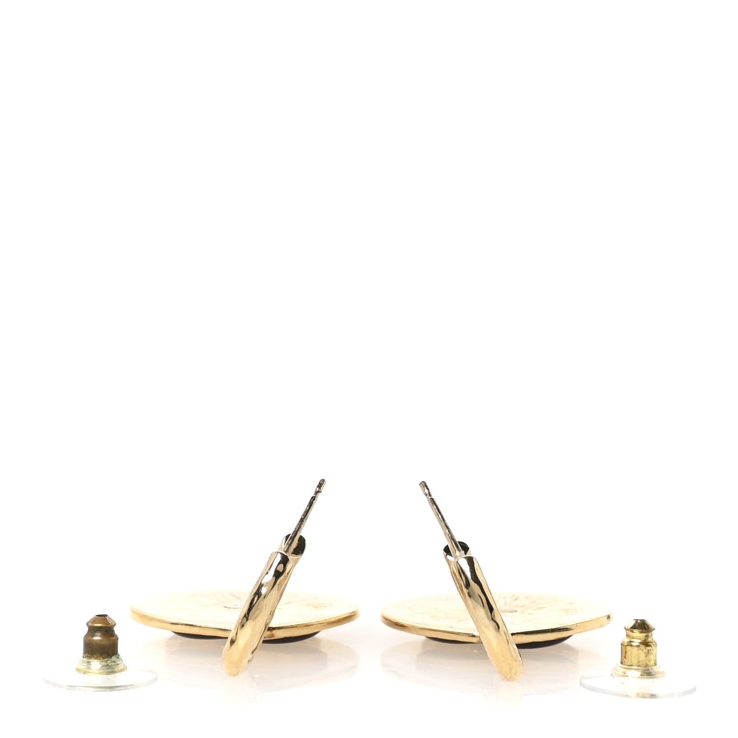 Chanel Enamel CC Disc Drop Hoop Earrings Gold Black 3 of 5
