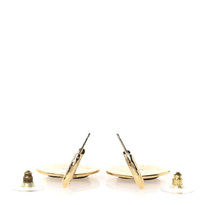 Chanel Enamel CC Disc Drop Hoop Earrings Gold Black 3 of 5