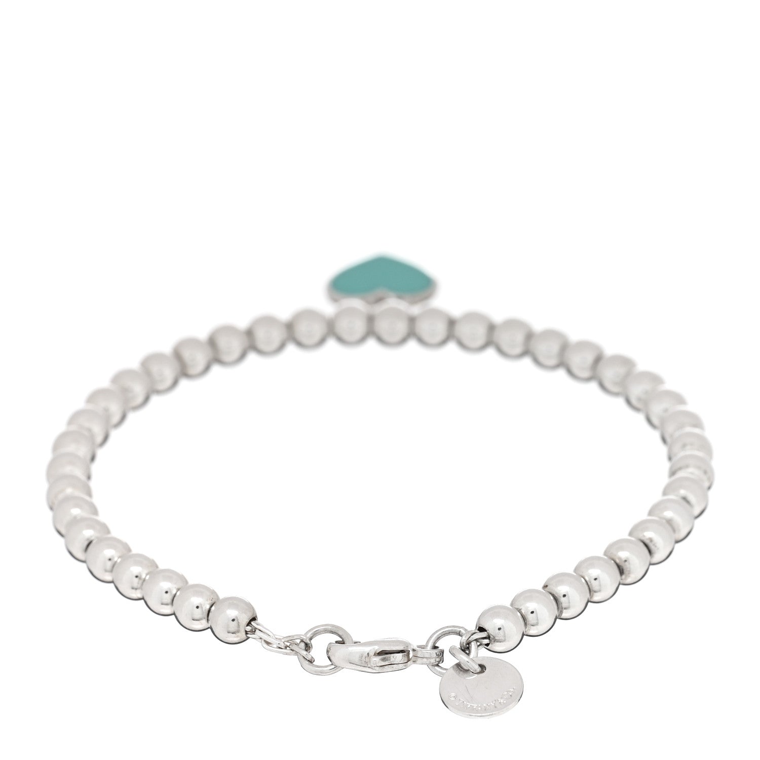 Tiffany Sterling Silver Enamel 4mm Return To Tiffany Heart Tag Bead Bracelet Blue 2 of 3