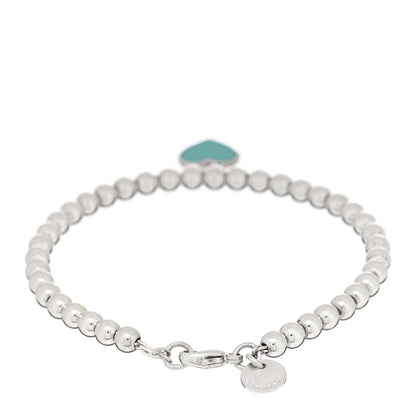 Tiffany Sterling Silver Enamel 4mm Return To Tiffany Heart Tag Bead Bracelet Blue 2 of 3