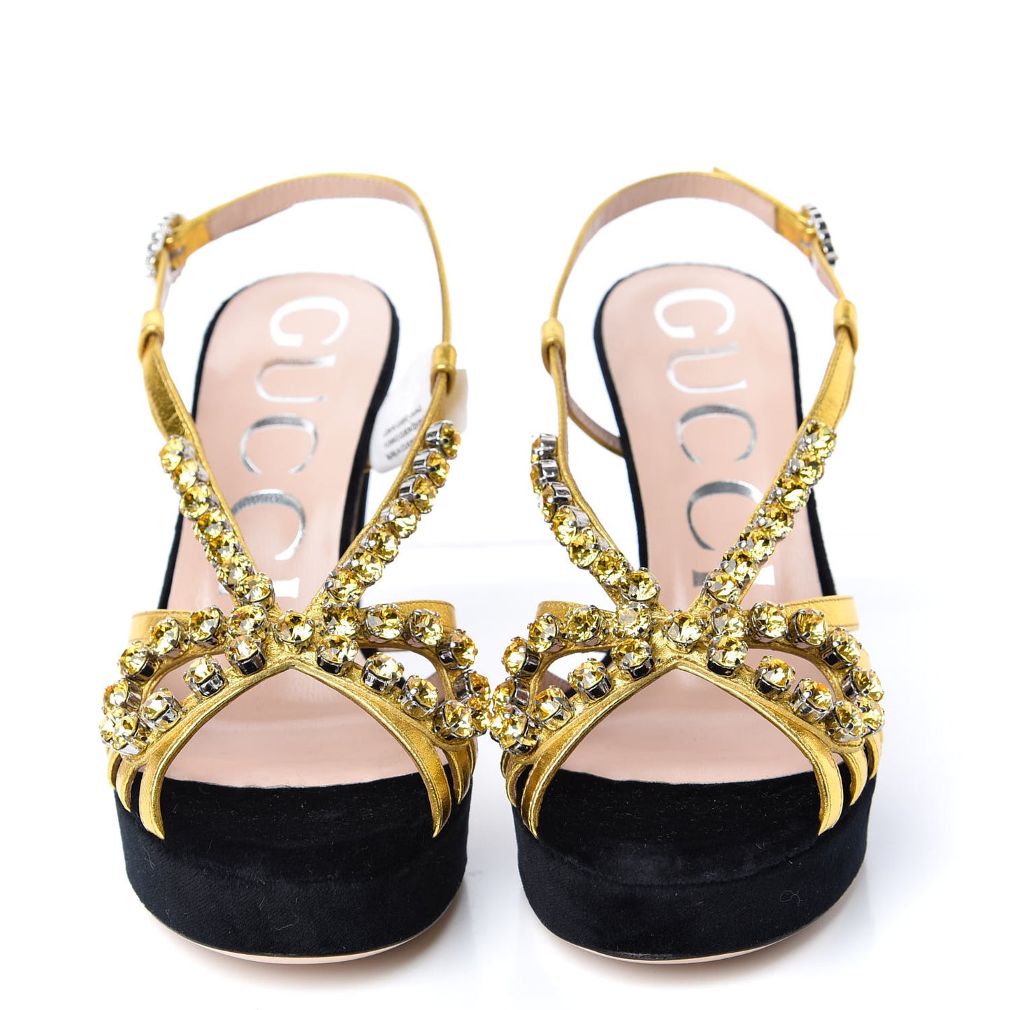 Velvet Nappa Crystal Zephyra Slingback Platform High Heel Sandals 35.5 Black Gold