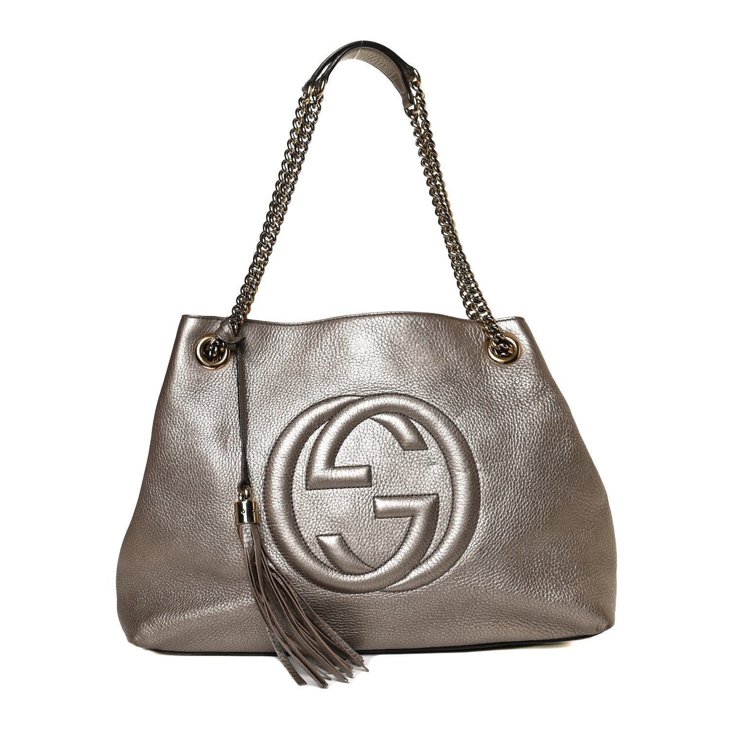 Gucci Metallic Pebbled Calfskin Medium Soho Chain Shoulder Bag Golden Beige 1 of 13