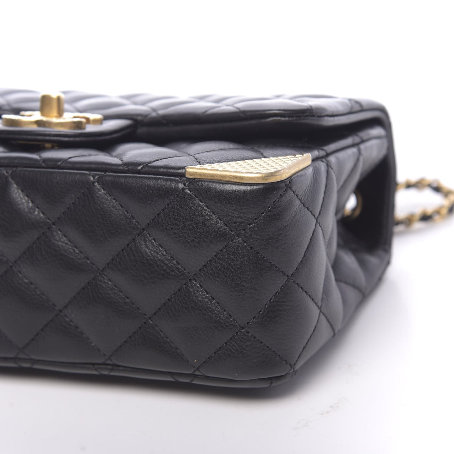 Calfskin Quilted Mini Rock The Corner Flap Black