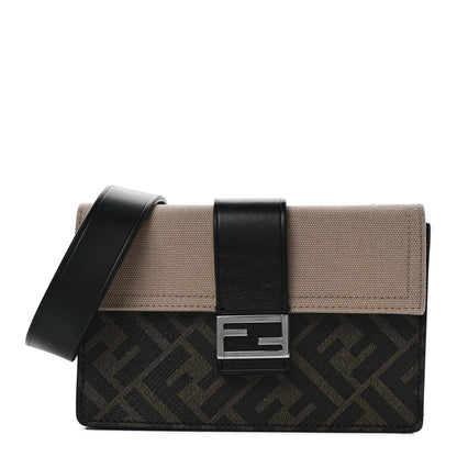 Fendi Glazed Fabric Cotton Vitello King Aura FF 1974 Baguette Belt Pouch Tobacco Moro Sand Black 1 of 8