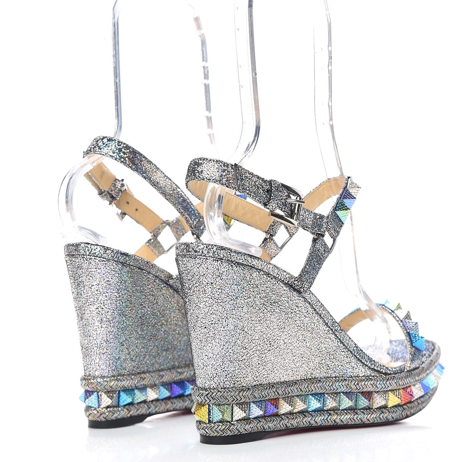 Christian Louboutin Nappa Mica Pyraclou 110 Wedge Sandals 40 Silver 4 of 9