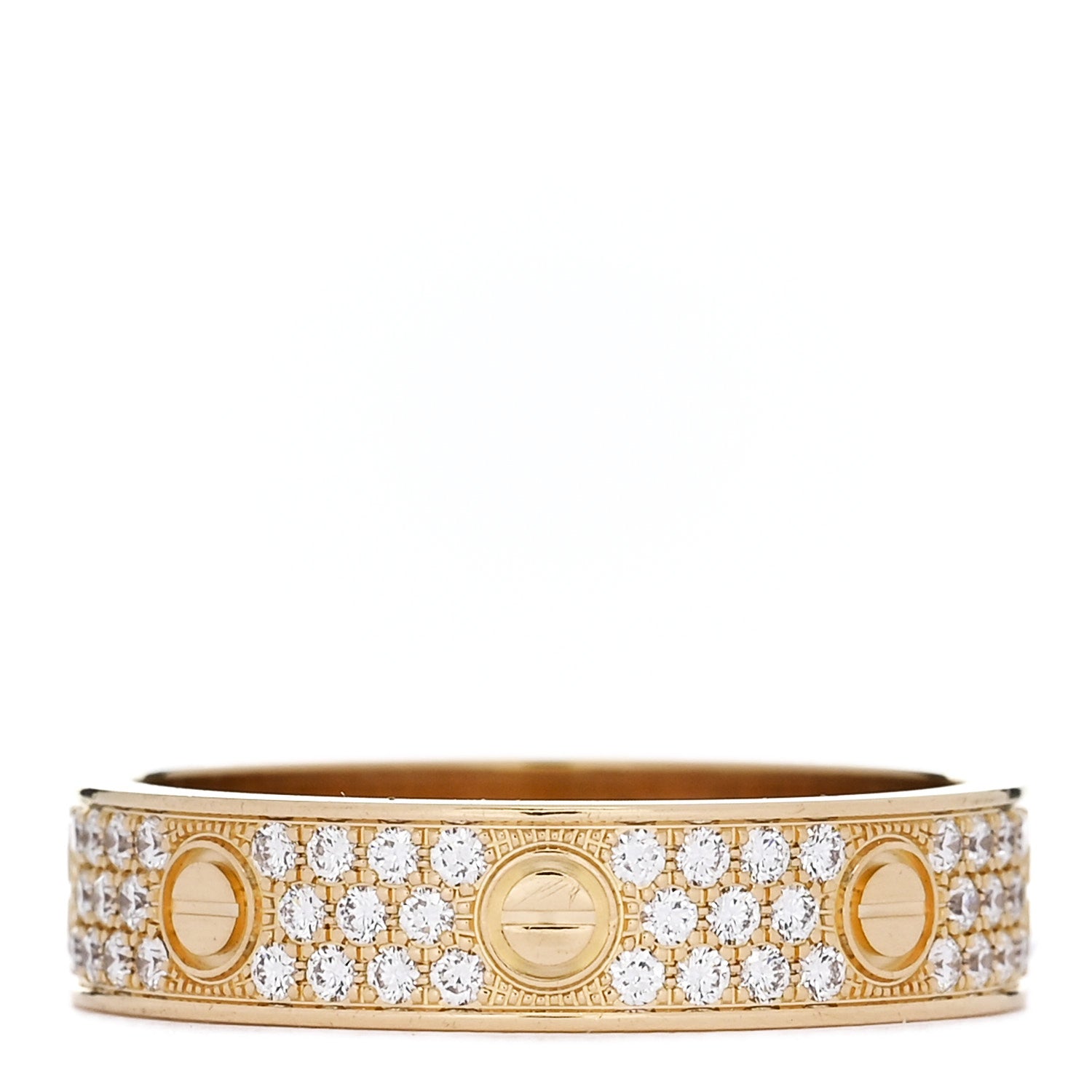 Cartier 18K Yellow Gold Diamond 4mm LOVE Wedding Paved Band Ring 56 7.75 1 of 5
