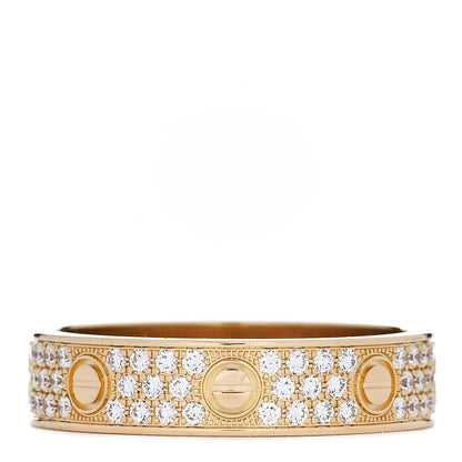Cartier 18K Yellow Gold Diamond 4mm LOVE Wedding Paved Band Ring 56 7.75 1 of 5