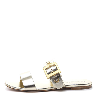 Christian Dior Laminated Calfskin D-Dior Sandal 38.5 Pale Gold 1 of 9