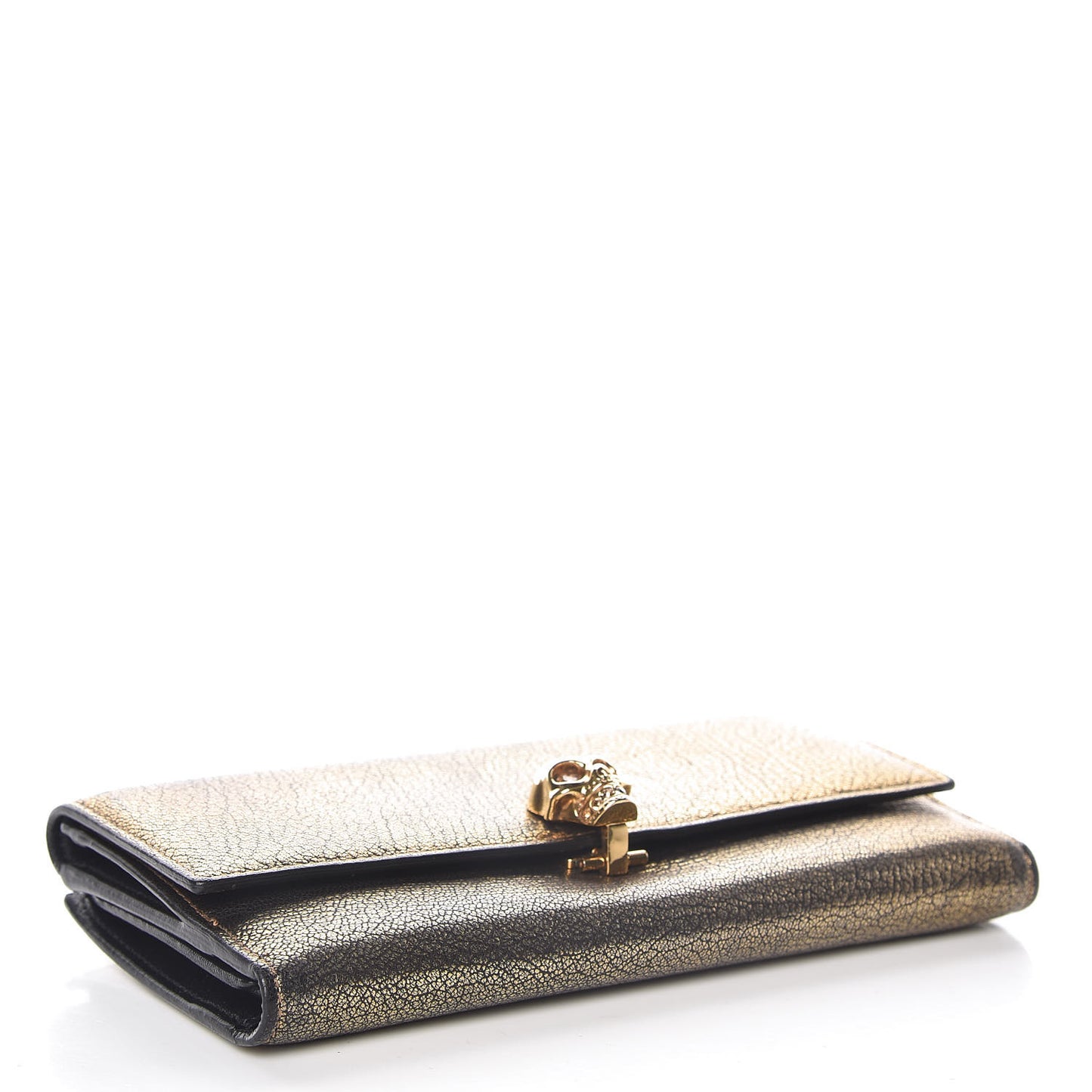 Metallic Calfskin Skull Continental Wallet Antique Gold