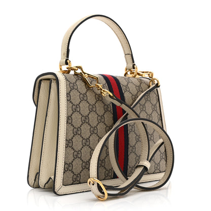 Gucci GG Supreme Monogram Textured Dollar Calfskin Web Small Ophidia Padlock Top Handle Bag Beige Ebony Mystic White 3 of 12