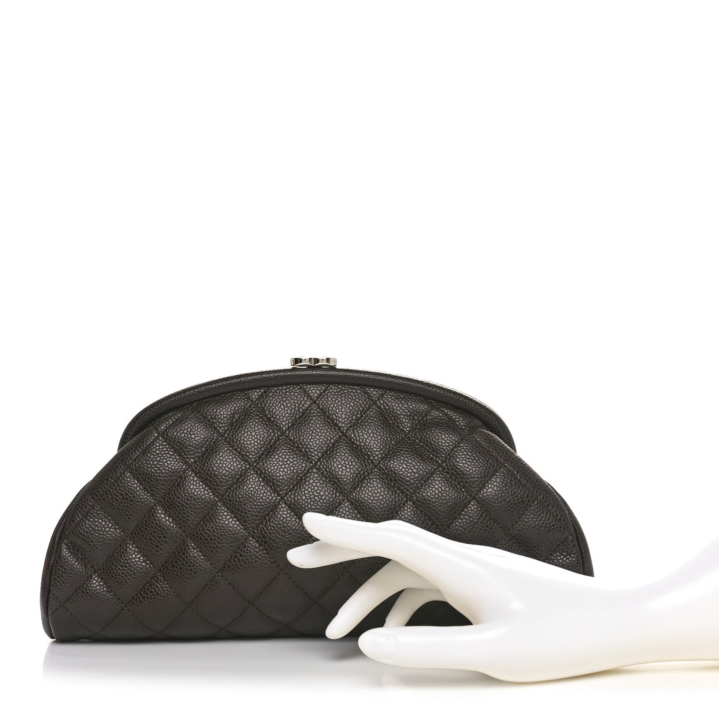 Caviar Quilted Timeless Clutch Dark Brown
