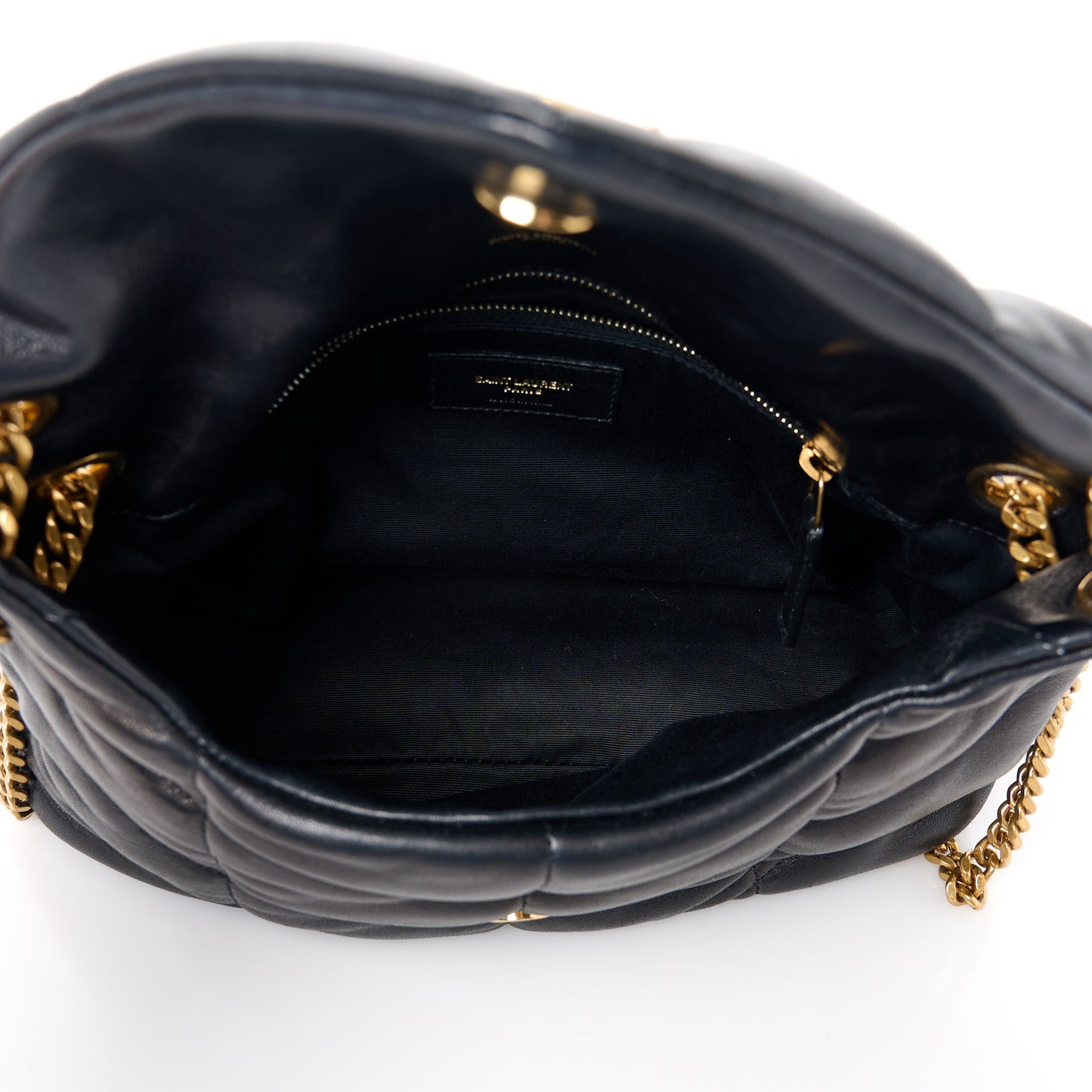 Lambskin Quilted Small Loulou Puffer Monogram Chain Satchel Black
