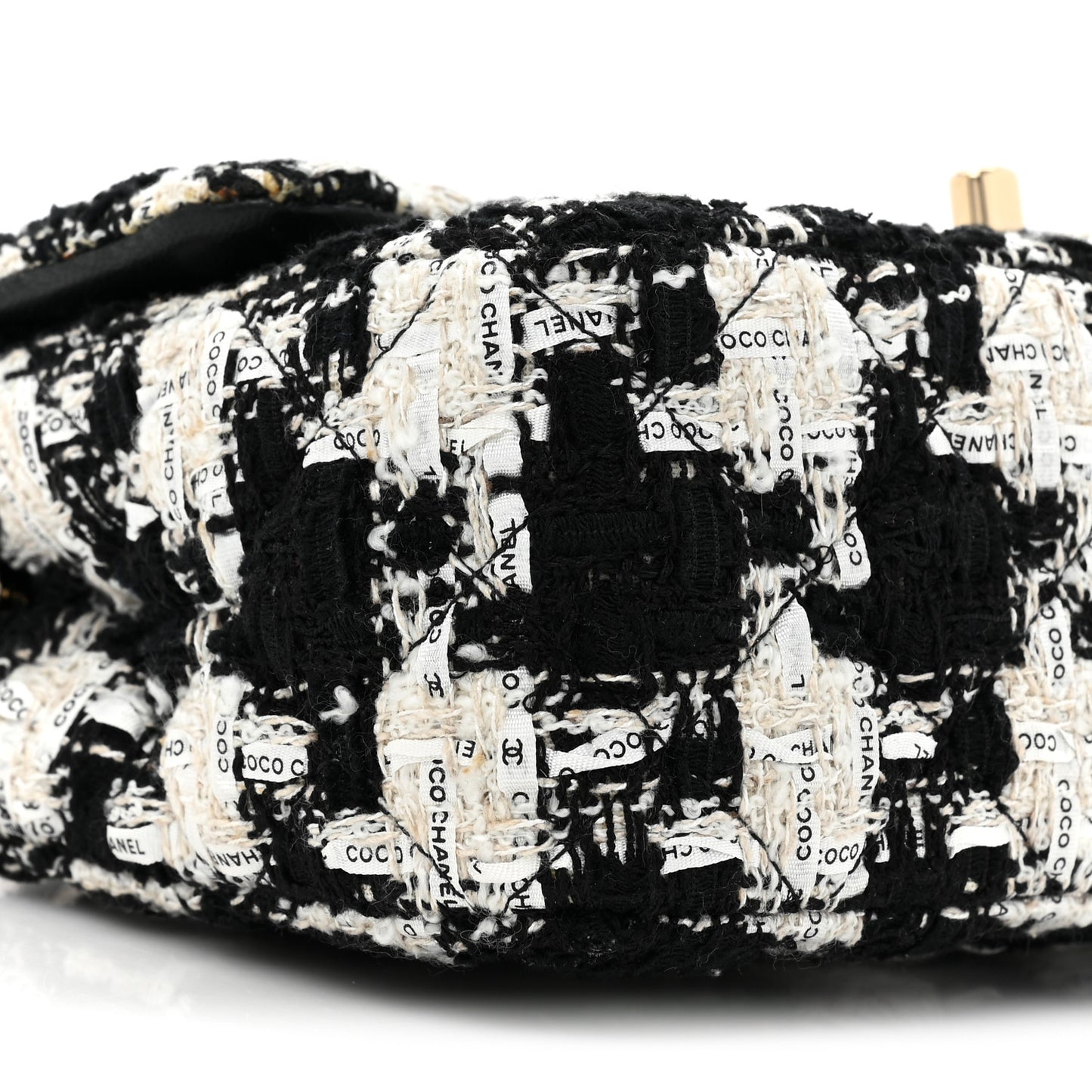 Tweed Quilted Mini Rectangular Flap Black Ecru White