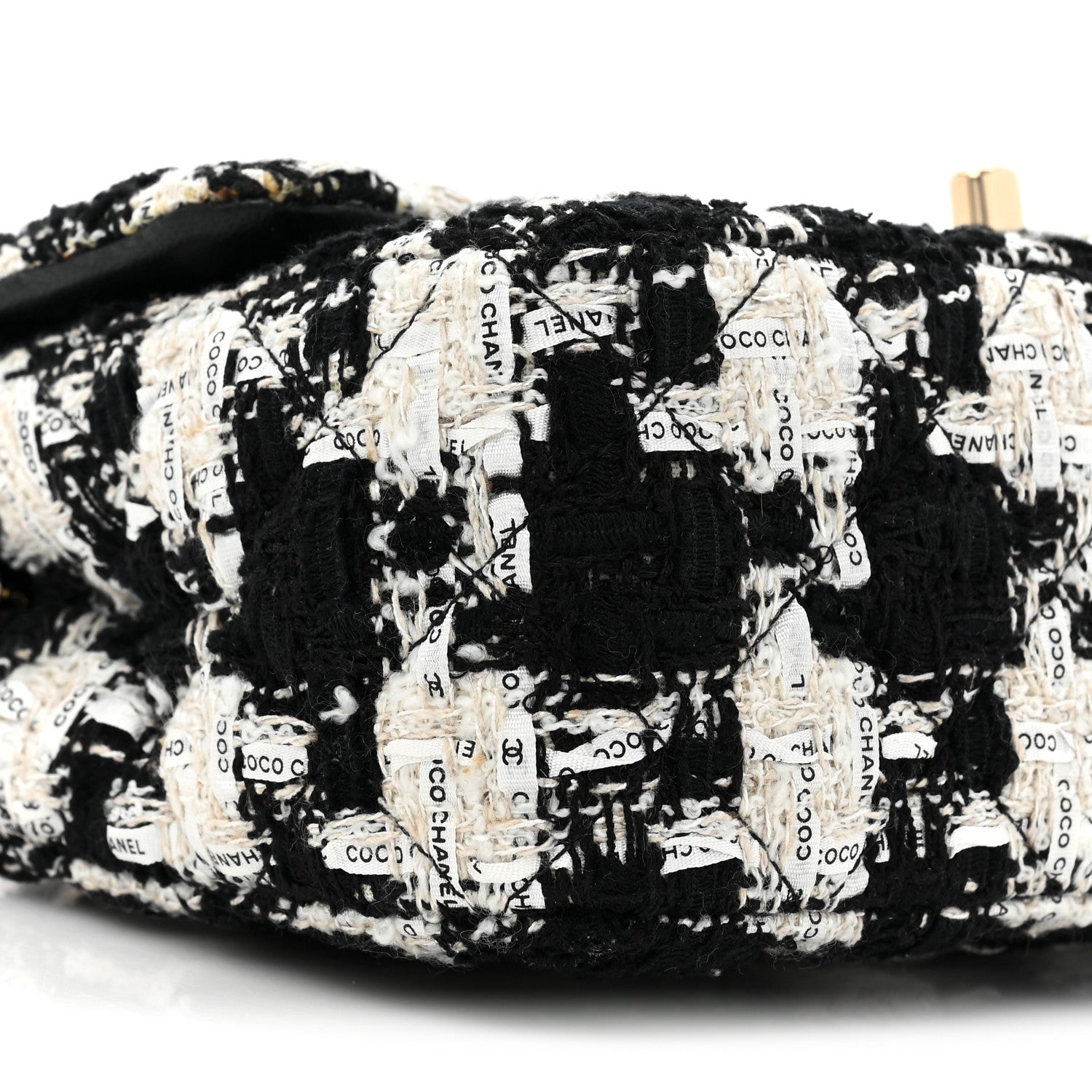 Chanel Tweed Quilted Mini Rectangular Flap Black Ecru White 9 of 10