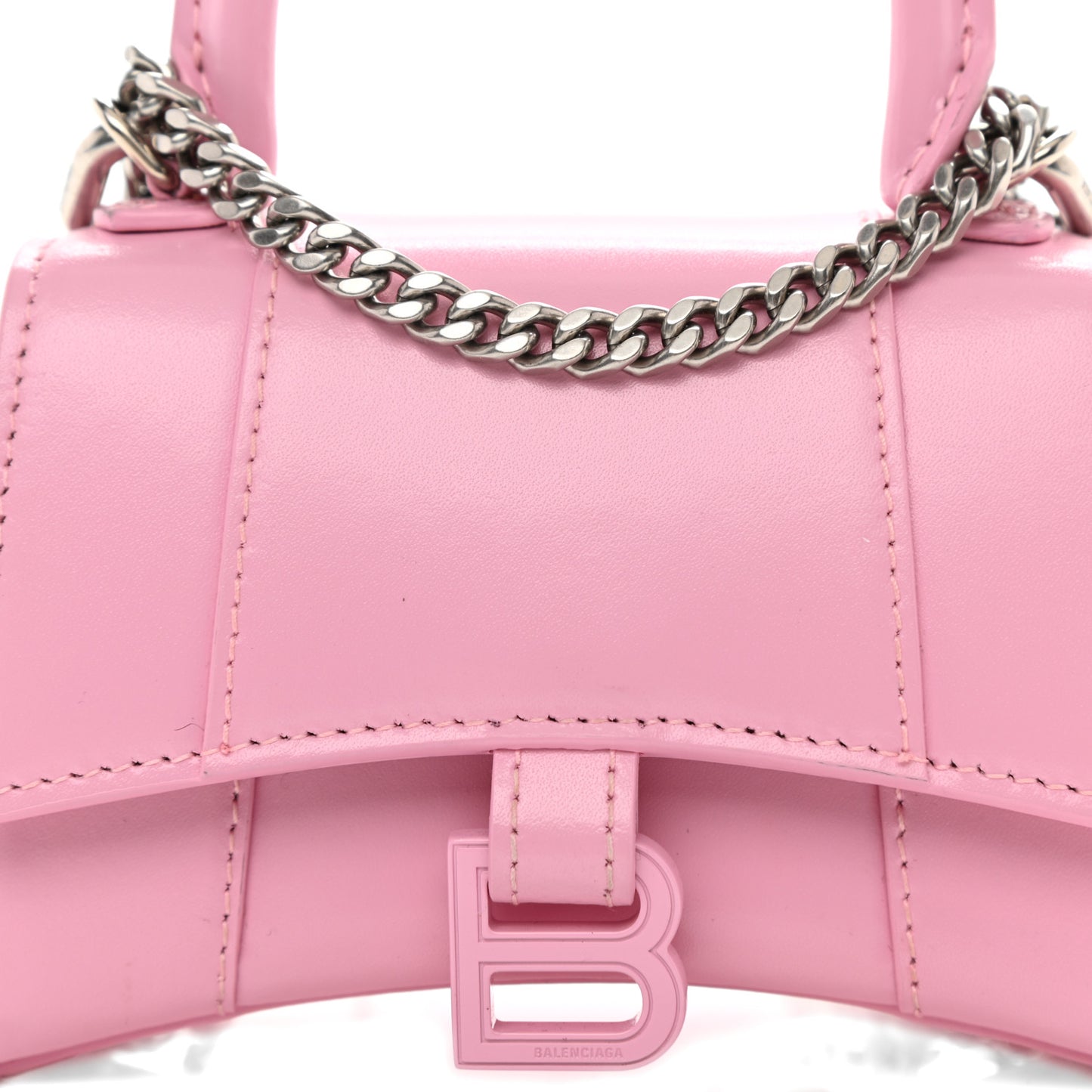 Shiny Box Calfskin Tonal B Hourglass Top Handle Bag Mini with Chain Candy Pink