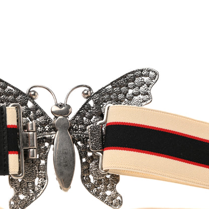 Gucci Jacquard Crystal Stripe Butterfly Belt 80 32 White 5 of 5