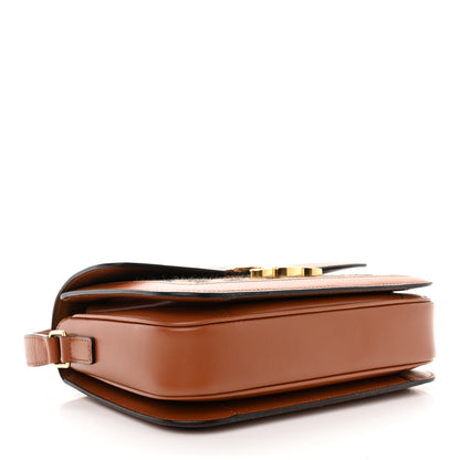 Celine Natural Calfskin Leopard Print Triomphe Jacquard Canvas Medium Triomphe Bag Natural Tan 4 of 12