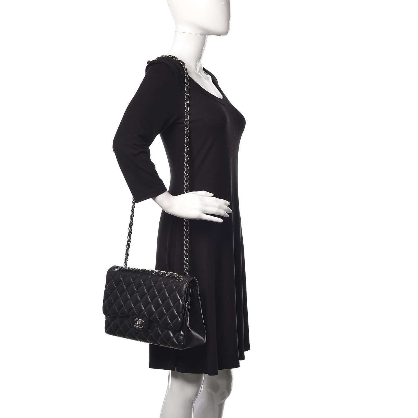 Lambskin Quilted Jumbo Double Flap Black