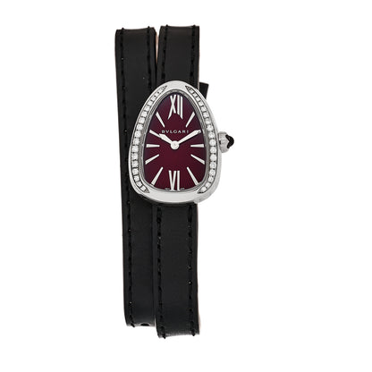 Bulgari Stainless Steel Calfskin Diamond Bezel 20mm Serpenti Double Wrap Quartz Watch Red 1 of 7