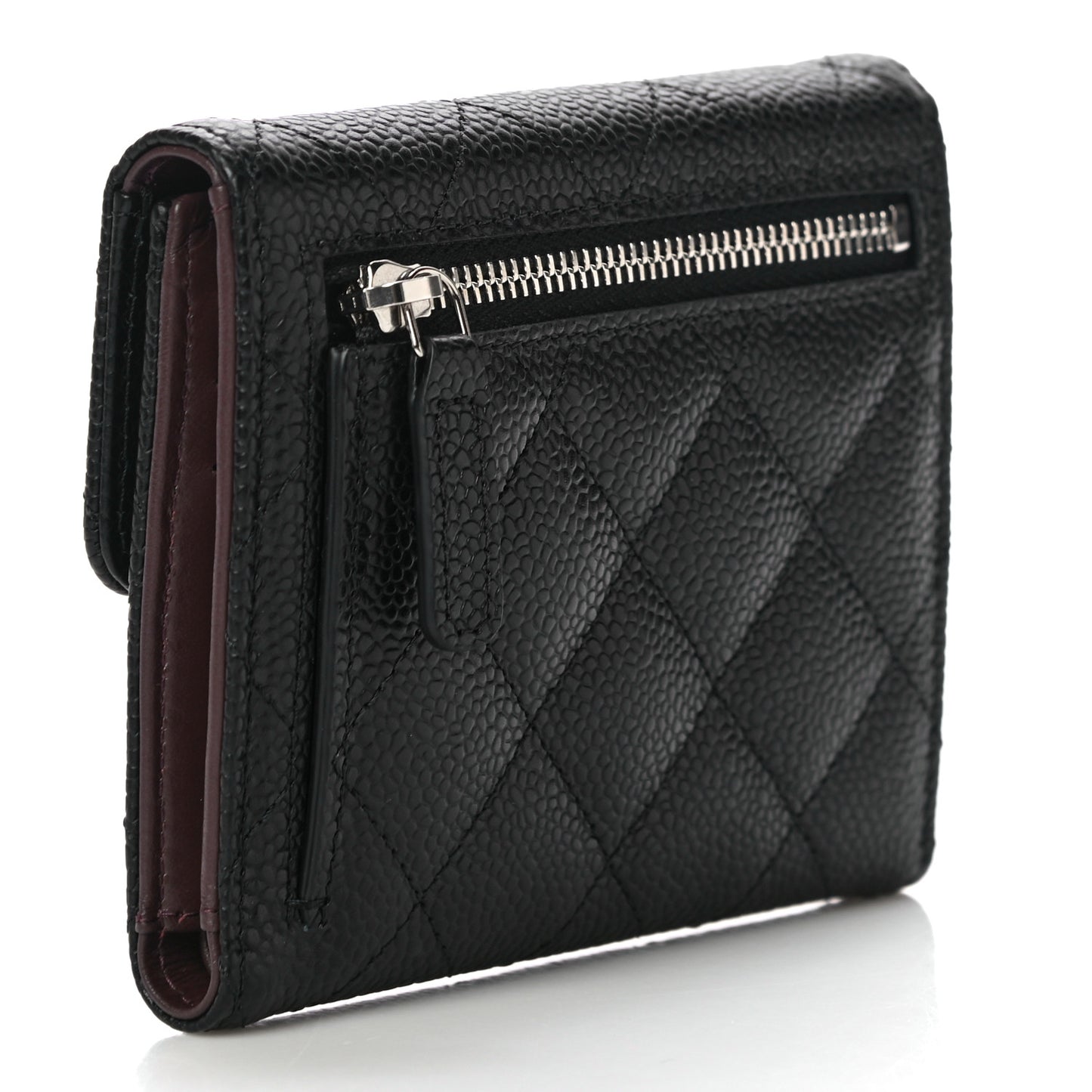 Caviar Quilted Compact Flap Wallet Black