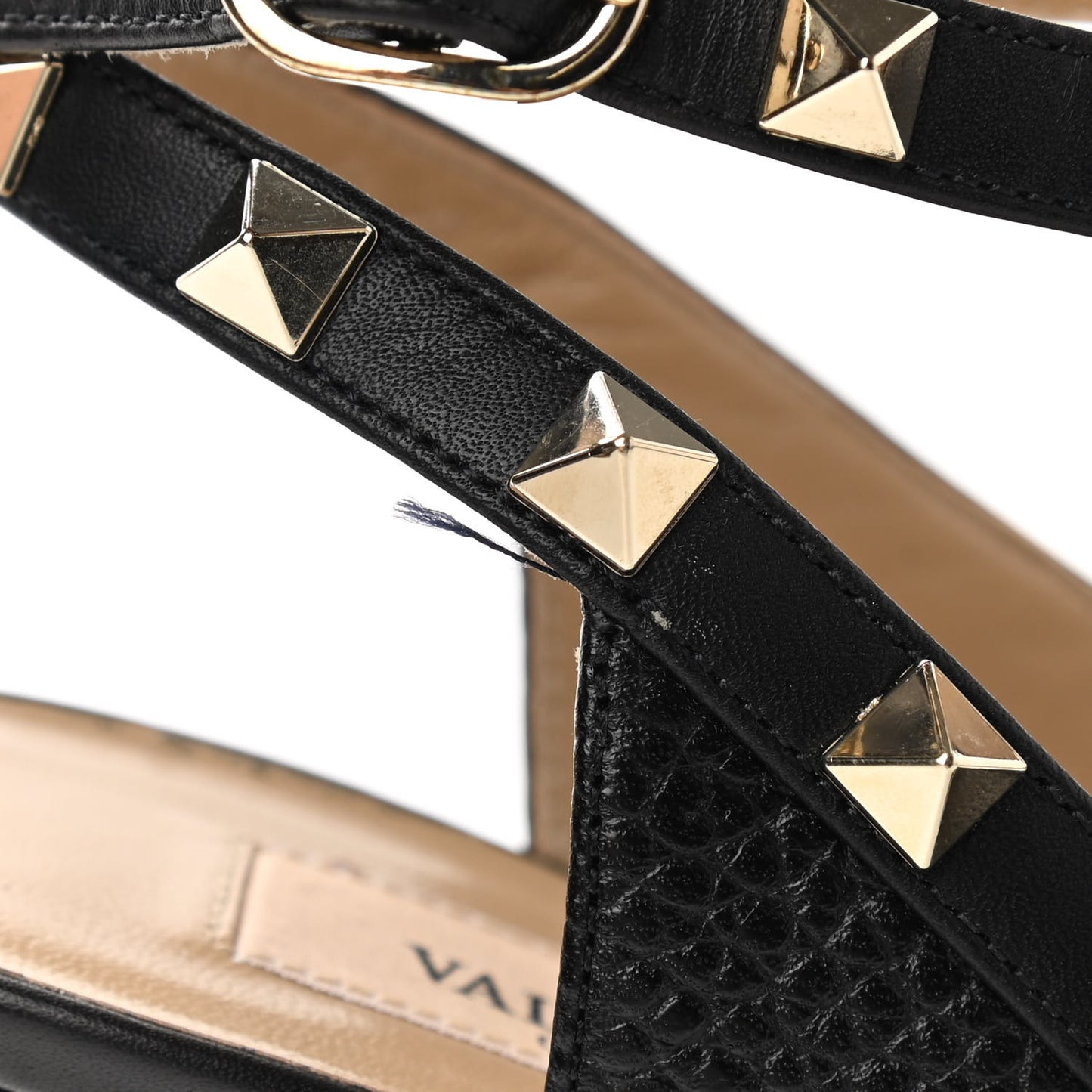 Pebbled Calfskin Rockstud Ankle Strap Open Toe 100mm Sandals 37 Black