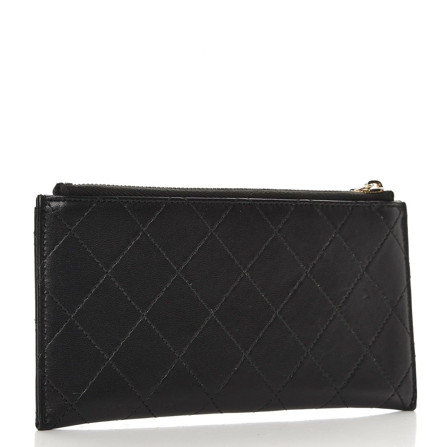 Lambskin Quilted Zip Pouch Black