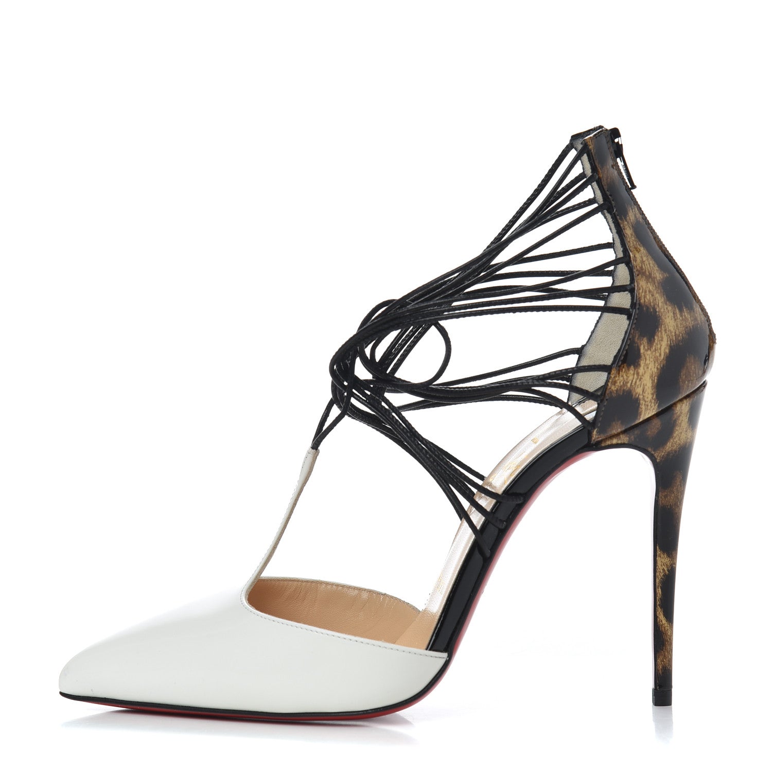 Christian Louboutin Jazz Calf Kid Patent Leopard Confusa 100 Pumps 37 White Black 1 of 15
