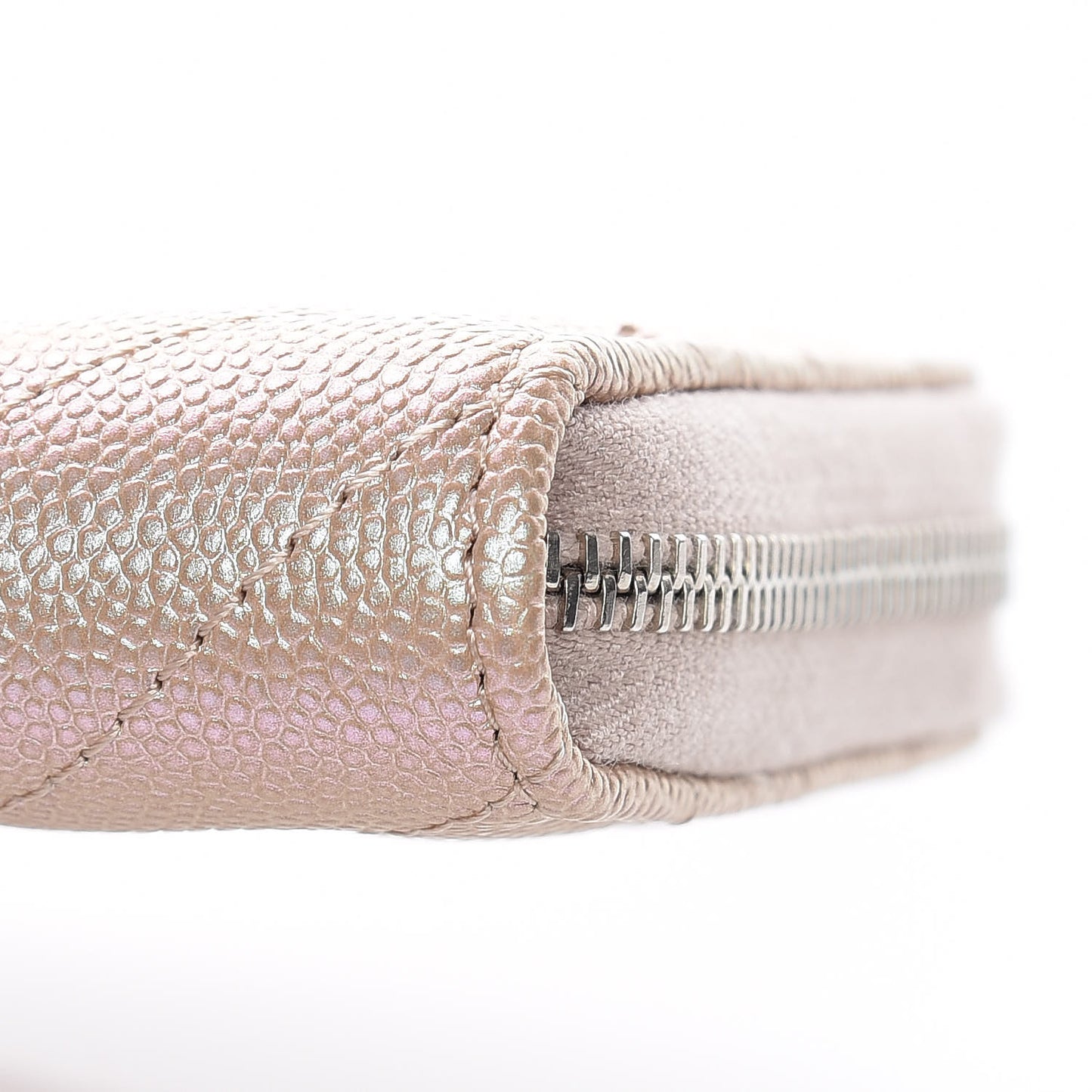 Metallic Caviar Chevron Quilted Small Zip Around Wallet Light Gold