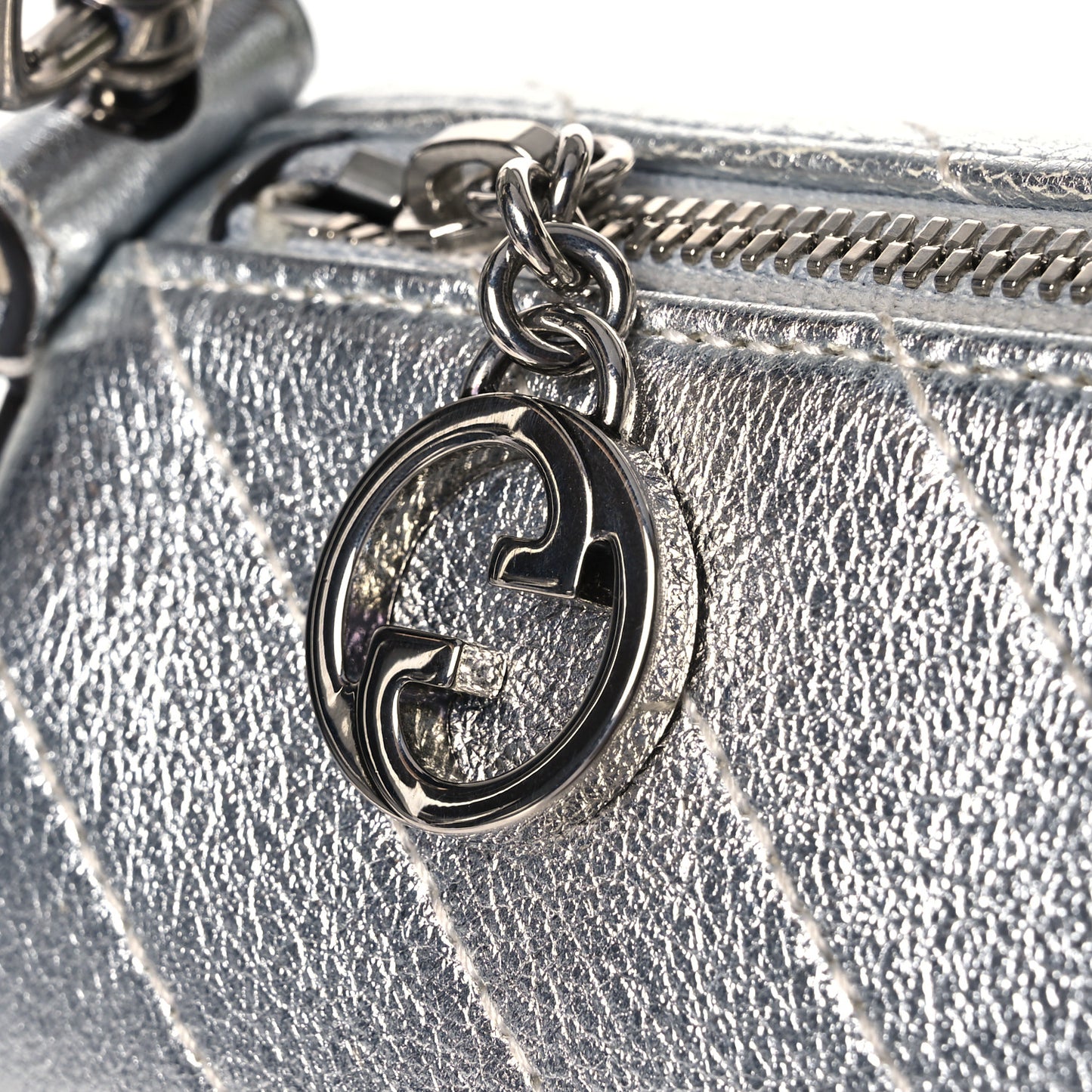 Sakai Be Green Calfskin Diagonal Stitched Mini Blondie Barrel Shoulder Bag Silver