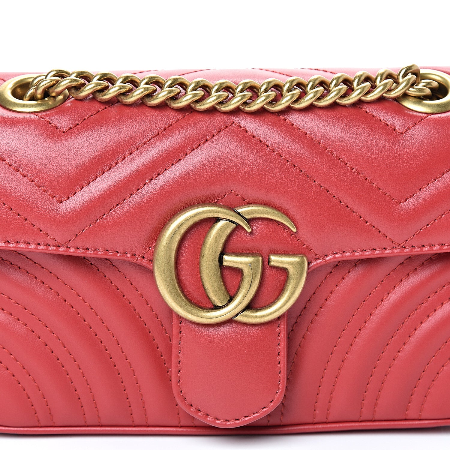 Gucci Calfskin Matelasse Mini GG Marmont Shoulder Bag Hibiscus Red 7 of 10