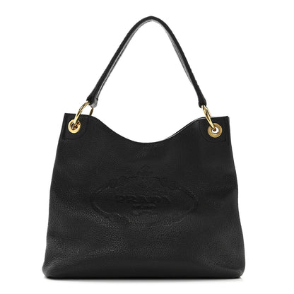 Prada Vitello Phenix Embossed Logo Hobo Black 1 of 9