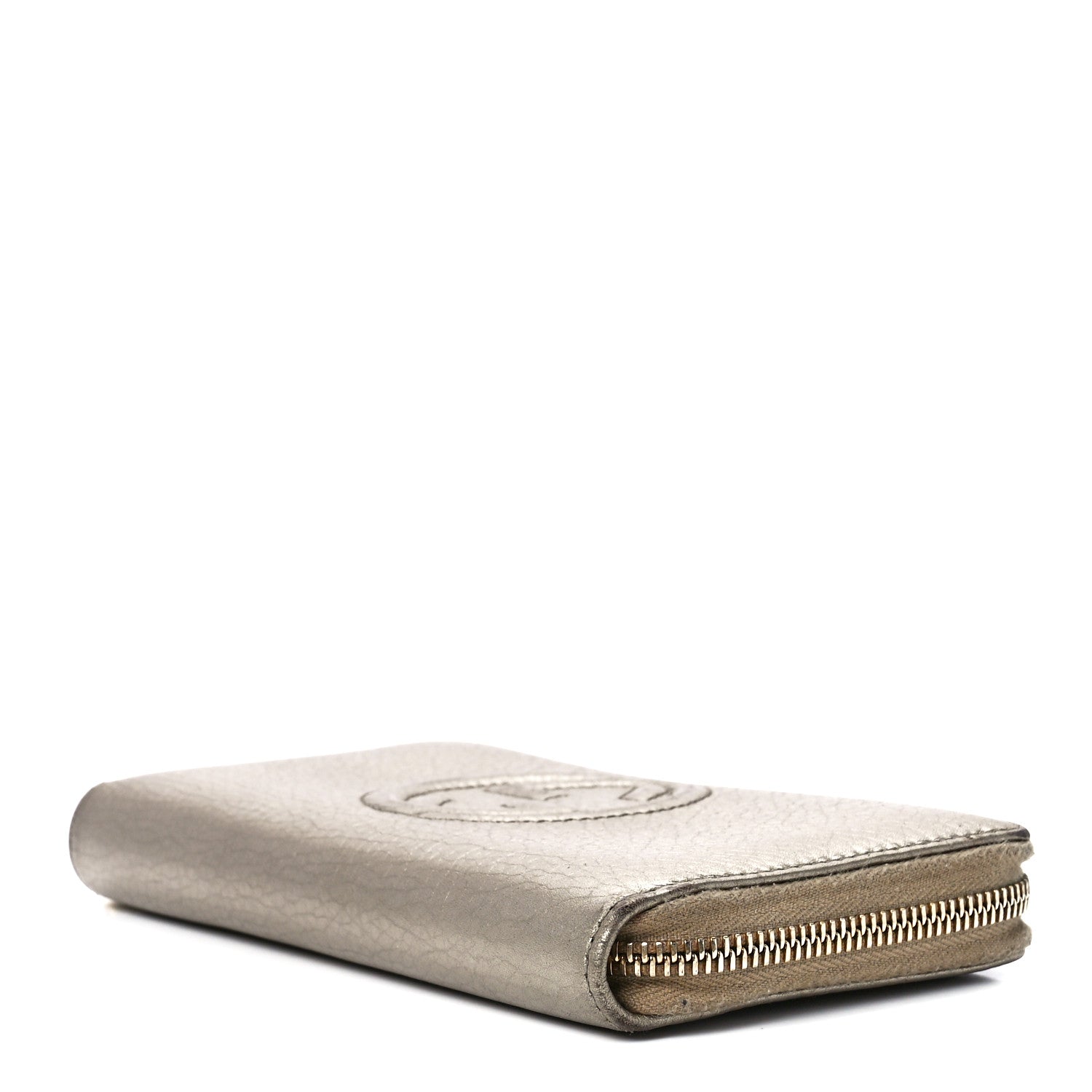 Gucci Metallic Pebbled Calfskin Soho Zip Around Wallet Golden Beige 8 of 10
