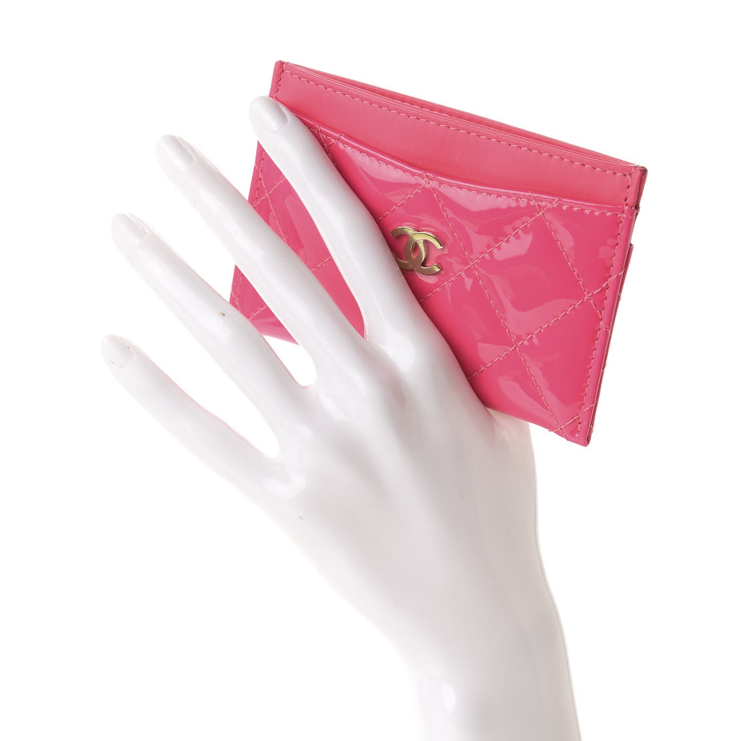 Patent Quilted Card Holder Pink