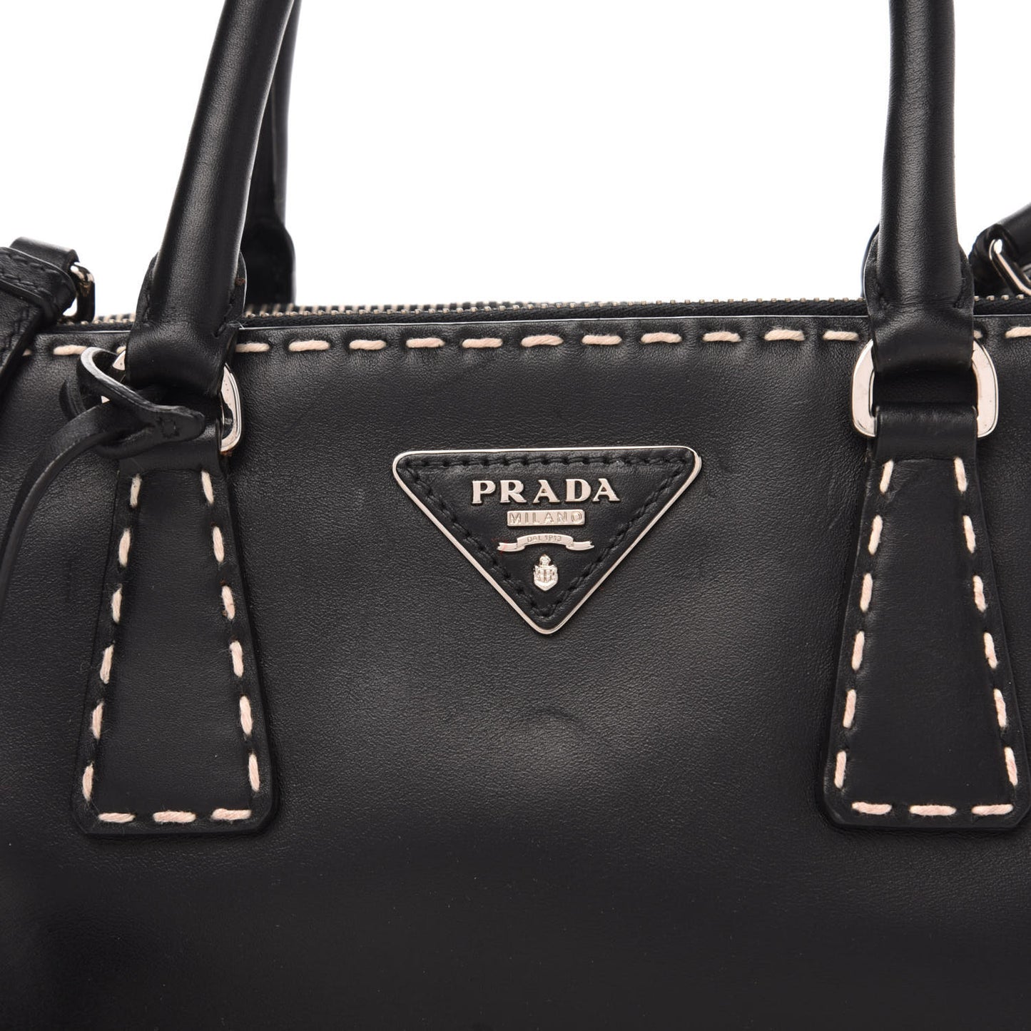 City Calf Mini Hand Stitched Galleria Double Zip Tote Black
