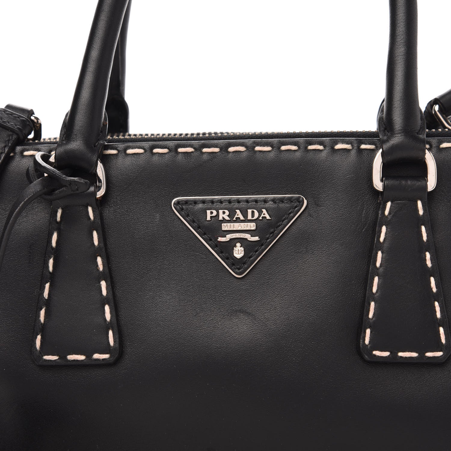 Prada City Calf Mini Hand Stitched Galleria Double Zip Tote Black 10 of 15