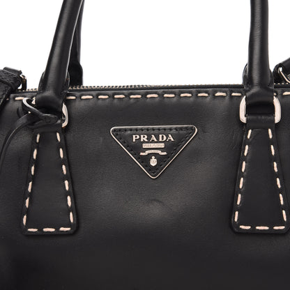 Prada City Calf Mini Hand Stitched Galleria Double Zip Tote Black 10 of 15