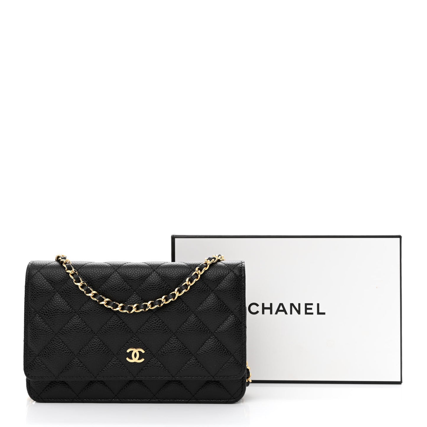 Caviar Quilted Wallet on Chain WOC Black