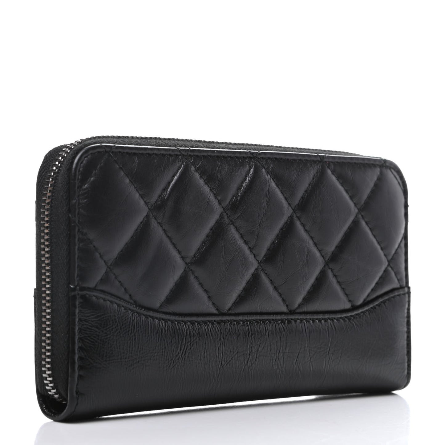 Aged Calfskin Quilted Small Gabrielle Zip Around Wallet Black