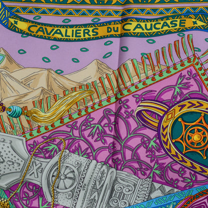 Hermes Silk Cavaliers du Caucase Scarf 90 Mauve Vert Or 3 of 6
