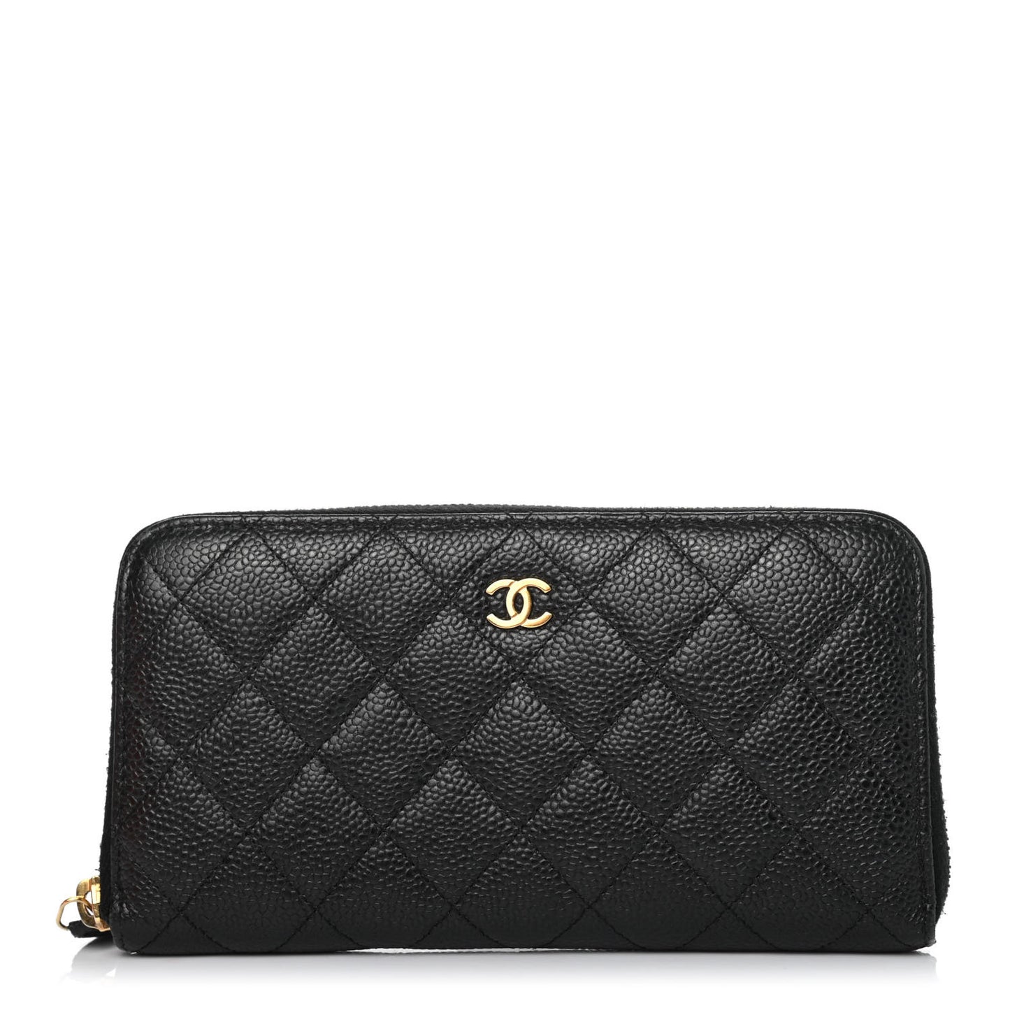 Caviar Quilted Large Gusset Zip Around Wallet Black