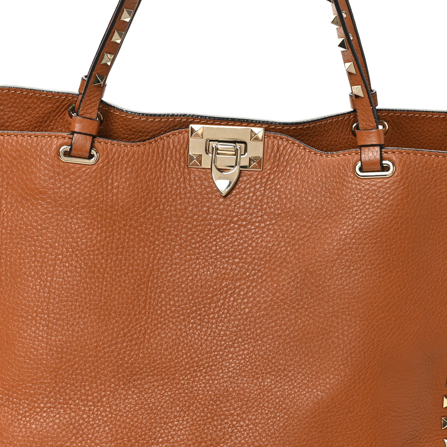 Pebbled Calfskin Medium Rockstud Tote  Light Cuir
