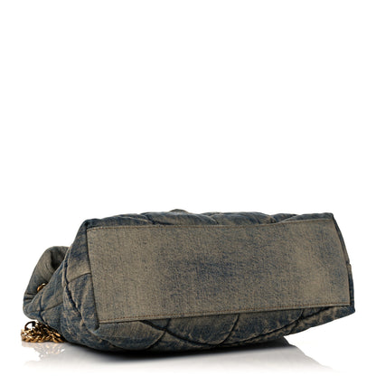 Saint Laurent Denim Quilted Medium Loulou Puffer Monogram Chain Satchel Blue Black 4 of 10