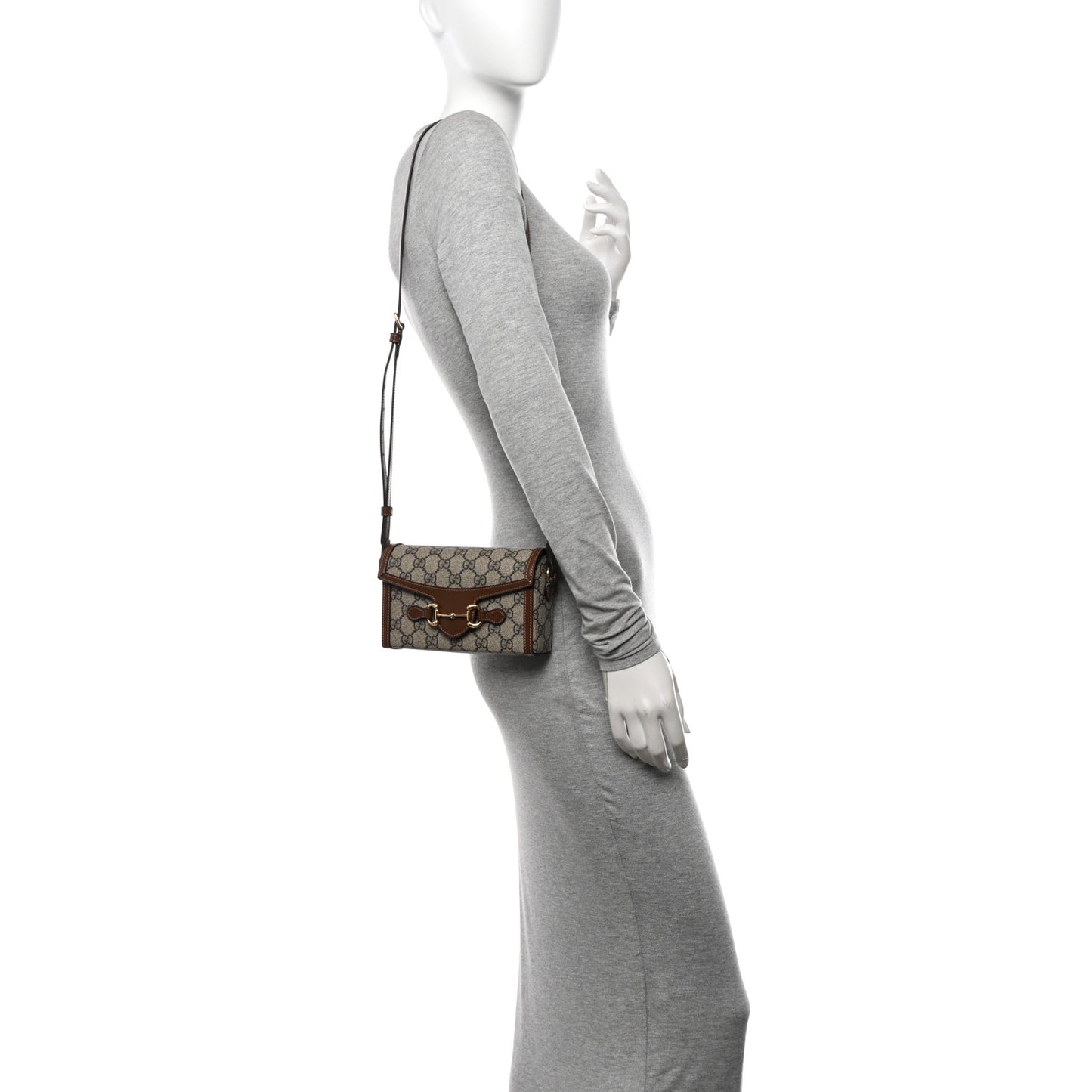 GG Supreme Monogram Mini Horsebit 1955 Shoulder Bag Beige Brown Sugar