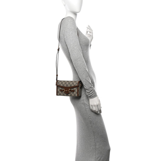 GG Supreme Monogram Mini Horsebit 1955 Shoulder Bag Beige Brown Sugar